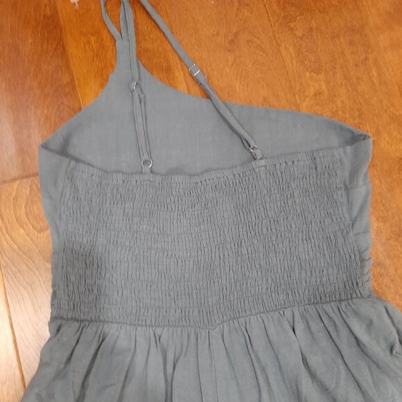 Vintage linen asymmetrical strap quiet luxury romper - Picture 7 of 11